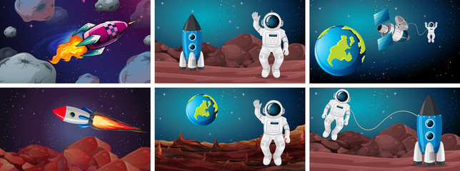 Naklejka premium Set of space scenes