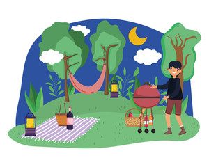 Fototapeta premium Man cartoon having picnic design