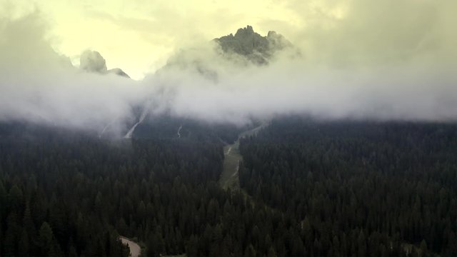 Aerial Footage of the Road to Mangart Mountain in Norther Slovenia. Alpine Landscape.