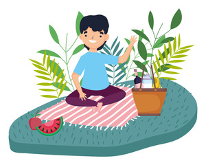 Man cartoon having picnic design