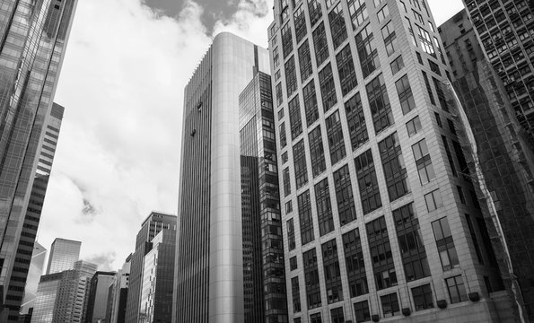 Business buildings in Hong Kong; Low Angle View; Black and White style © joeycheung