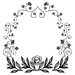 Black line art on white background, drawing of flower frame elegant, for texture of various card. Vector