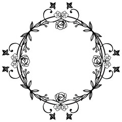 Black line art on white background, drawing of flower frame elegant, for texture of various card. Vector