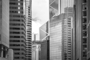 Fototapeta premium Hong Kong Commercial Building Close Up; Black and White style
