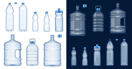 Water bottle mockups. Plastic drink containers - obrazy, fototapety, plakaty
