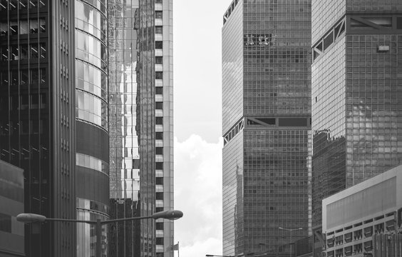 Hong Kong Commercial Building Close Up; Black and White style © joeycheung