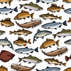Sea fish, ocean seafood, marine animals pattern