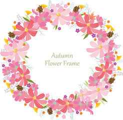 コスモス　フレーム　囲み枠　枠　背景　水彩　秋　花　背景　背景素材　満開　9月　10月　11月　ピンク　日本　