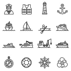 boat and ship icon set with white background. Thin line style stock vector. © nuengrutai