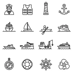 Foto op Canvas boat and ship icon set with white background. Thin line style stock vector. © nuengrutai