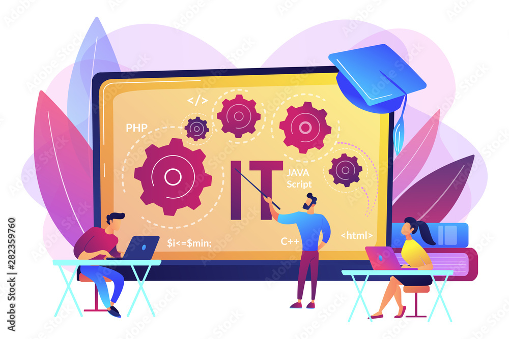 Poster software development. programming, coding learning. information technology courses, it courses for a