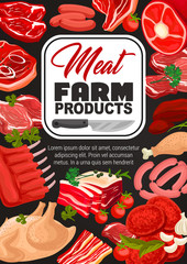 Naklejka premium Meat food, pork, beef sausage, ham, bacon, chicken