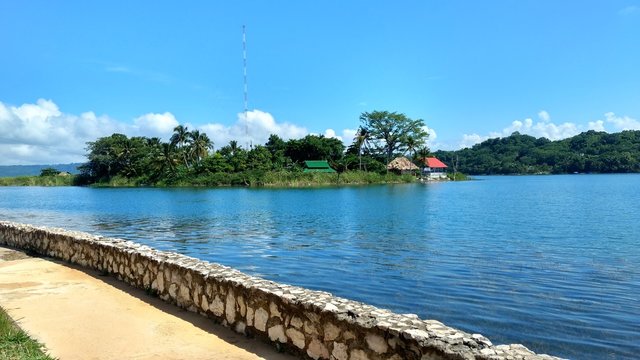 Small island Santa Barbara on Lake Peten Itza, Guatemala