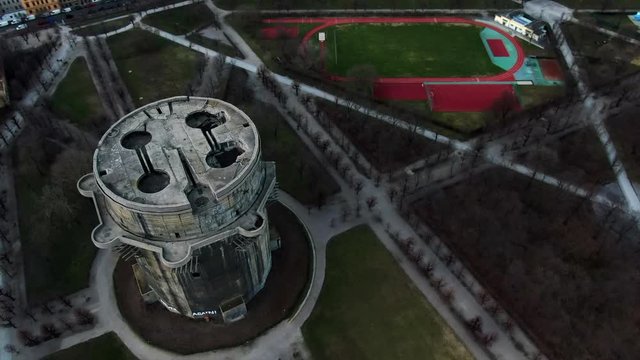 Aerial Bird's-Eye View: Flak Tower in Augarten Park in Vienna, Austria