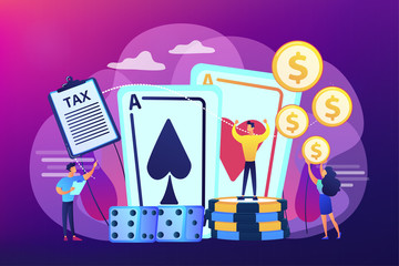 Poker player, lucky casino winner flat vector character. Gambling income, taxation of gambling income, legal wagers operations concept. Bright vibrant violet vector isolated illustration