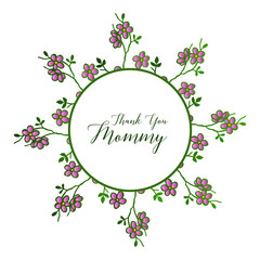 Pattern purple flower frame, for invitation card thank you mommy. Vector