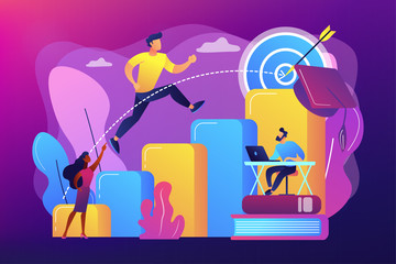 Goal achievement, career promotion, school graduation. Educational trajectory, educational capital strategy, determine your educational way concept. Bright vibrant violet vector isolated illustration