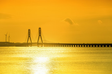 golden poyang lake and cable-stayed bridge