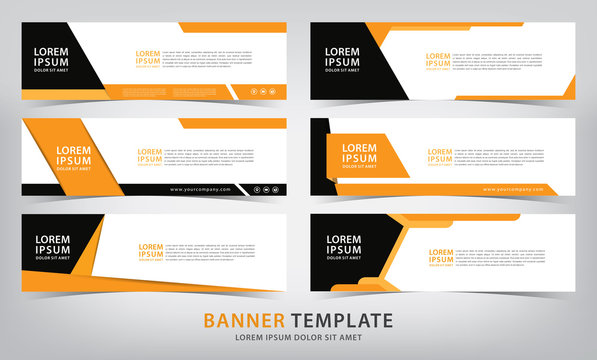 Set Of Six  Business Orange Web Banner Templates, Vector Illustration