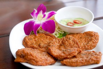 Fried fish-paste balls on plate,Thai style cuisine