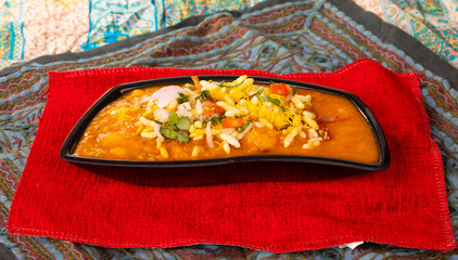 Indian Street Food Ragda Pattice on White Background