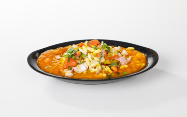 Indian Street Food Ragda Pattice on White Background
