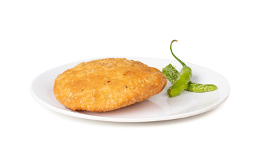 Indian Popular Spicy Snack Kachori Also Know as Kachodi, Katchuri And Fried Dumpling on White Background