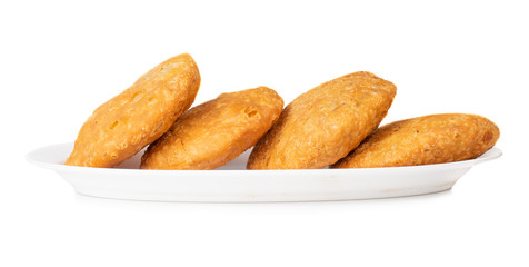 Indian Popular Spicy Snack Kachori Also Know as Kachodi, Katchuri And Fried Dumpling on White Background