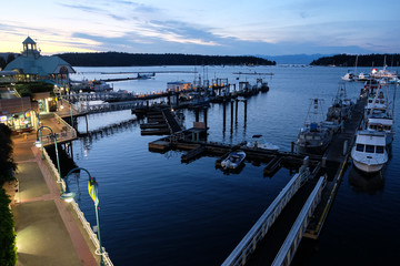 Boats Docked in Harbor at Twilight