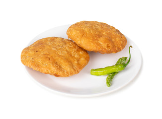 Indian Popular Spicy Snack Kachori Also Know as Kachodi, Katchuri And Fried Dumpling on White Background