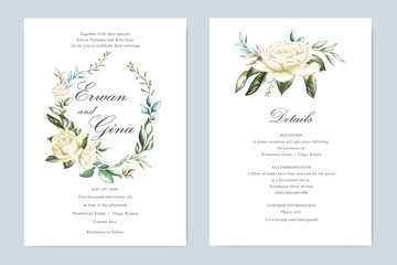 Fototapeta na wymiar wedding invitation template card design with floral and leaves