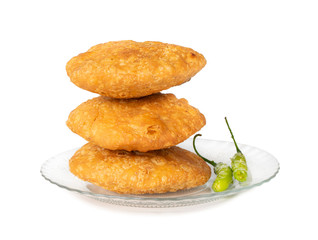 Indian Popular Spicy Snack Kachori Also Know as Kachodi, Katchuri And Fried Dumpling on White Background