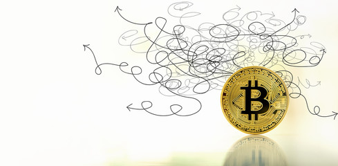 Solving a problem concept with gold bitcoin cryptocurrency coin