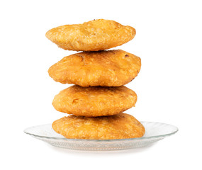 Indian Popular Spicy Snack Kachori Also Know as Kachodi, Katchuri And Fried Dumpling on White Background