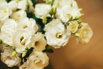 Bunch of white eustoma flowers.