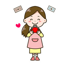 お金を貯める女性　ポーズ　イラスト
