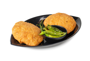 Indian Popular Spicy Snack Kachori Also Know as Kachodi, Katchuri And Fried Dumpling on White Background