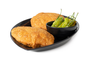 Indian Popular Spicy Snack Kachori Also Know as Kachodi, Katchuri And Fried Dumpling on White Background