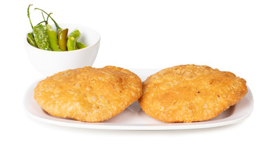 Indian Popular Spicy Snack Kachori Also Know as Kachodi, Katchuri And Fried Dumpling on White Background