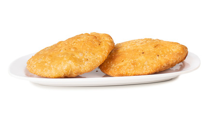 Indian Popular Spicy Snack Kachori Also Know as Kachodi, Katchuri And Fried Dumpling on White Background