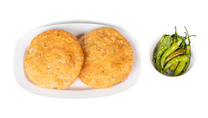 Indian Popular Spicy Snack Kachori Also Know as Kachodi, Katchuri And Fried Dumpling on White Background