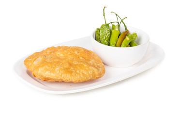 Indian Popular Spicy Snack Kachori Also Know as Kachodi, Katchuri And Fried Dumpling on White Background