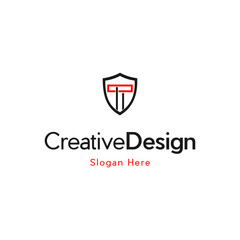 Logo Design Vector minimalist Combination of T and Shield, Letter T and Shield Security Logo Design. Vector illustration logo template