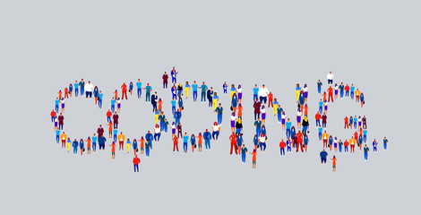 businesspeople crowd gathering in shape of coding word different business people employees group standing together social media community concept flat horizontal