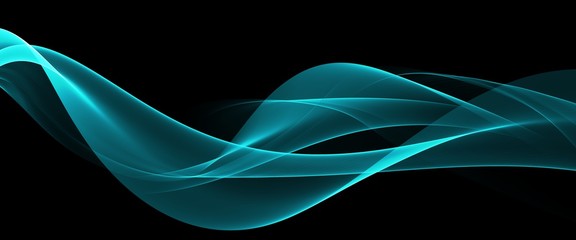 Abstract luminous blue wave and black background