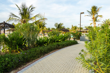 Fototapeta premium Beautiful park footpath along the city beach.
