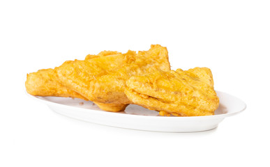 Indian Fried Snack Bread Pakora. It is also known as bread bhaji. A common street food, it is made from bread slices, gram flour, and spices among other ingredients