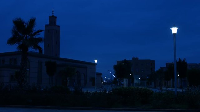 A beautiful masjid at night, in Morocco.