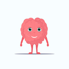 human brain pink heart shape cartoon character standing pose flat full length white background