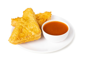 Indian Fried Snack Bread Pakora. It is also known as bread bhaji. A common street food, it is made from bread slices, gram flour, and spices among other ingredients